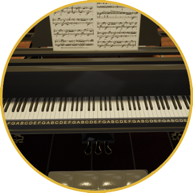 Users can engage with a lifelike piano interface, enjoying a realistic and responsive playing experience that mirrors the nuances of playing an actual instrument.