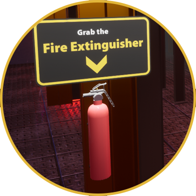 Users react to a factory fire in VR by shutting down the system, activating alarms, and extinguishing the fire, preparing for real-world emergencies