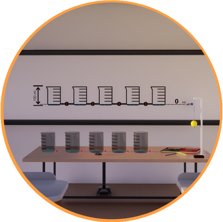 Estimate the mathematical mean of water volumes in interconnected beakers before unveiling the true value through a valve mechanism