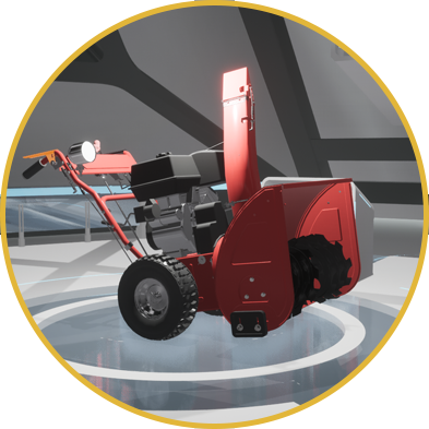 Showcase the functions and color options of a snowblower model through SimLab VR, providing users with a concise and interactive demonstration